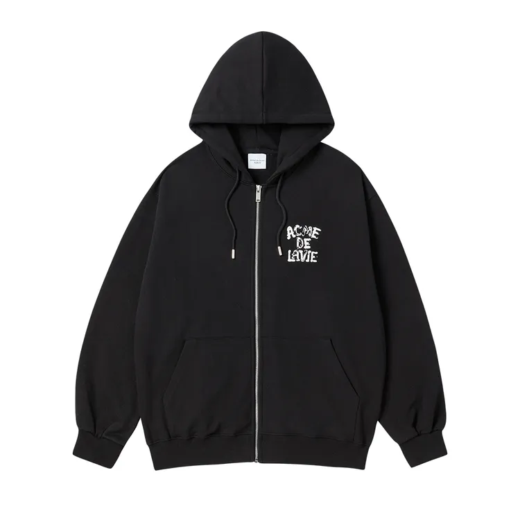 Áo Hoodie Kéo Khóa Ink Stamp Logo Zip Đen