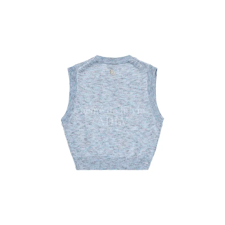 Áo Vest Len Symbol Logo Multi Color Crop Xanh Dương