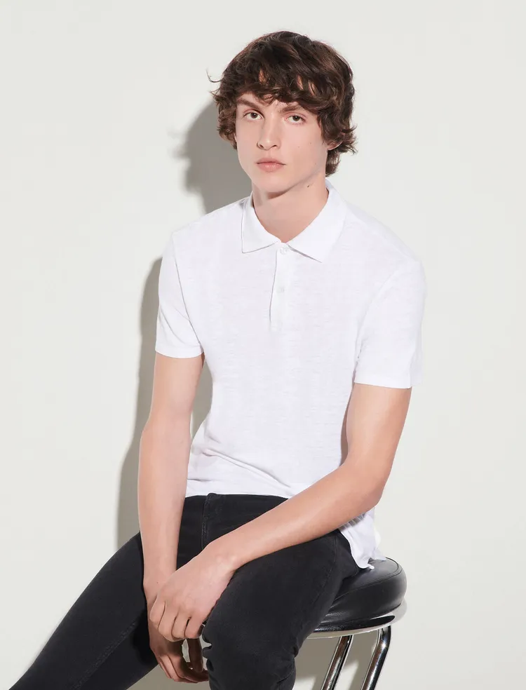 Áo polo vải linen