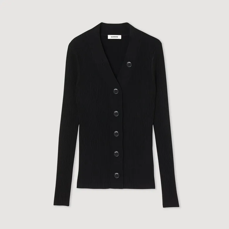 Áo cardigan len gân mịn 310 Đen