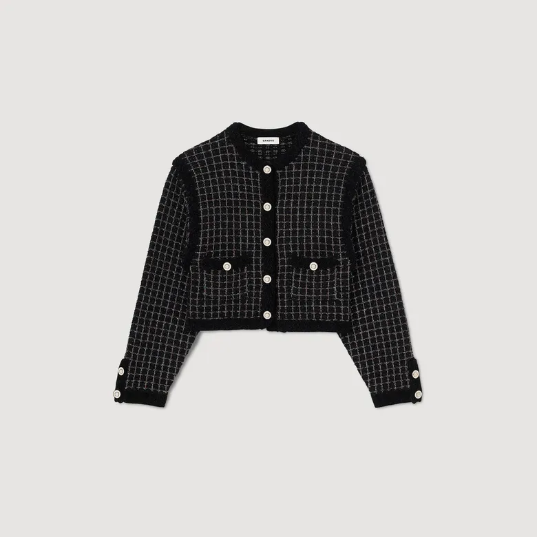 Áo khoác coatigan vải tweed 360 Trắng Ecru / Đen