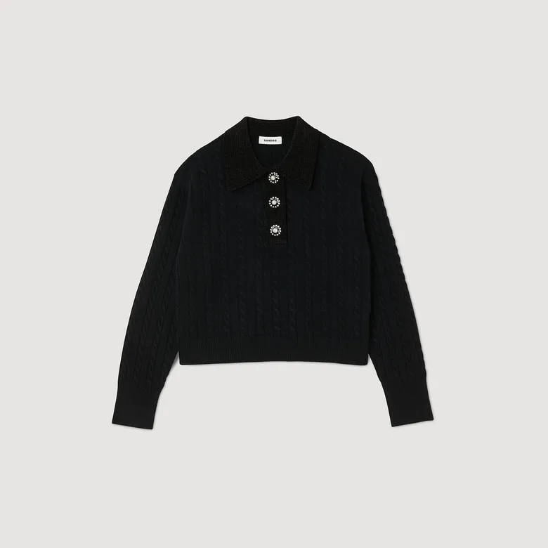 Áo len dệt kim cổ polo 31 Đen