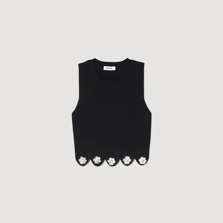 Áo crop top dệt kim 1 Đen