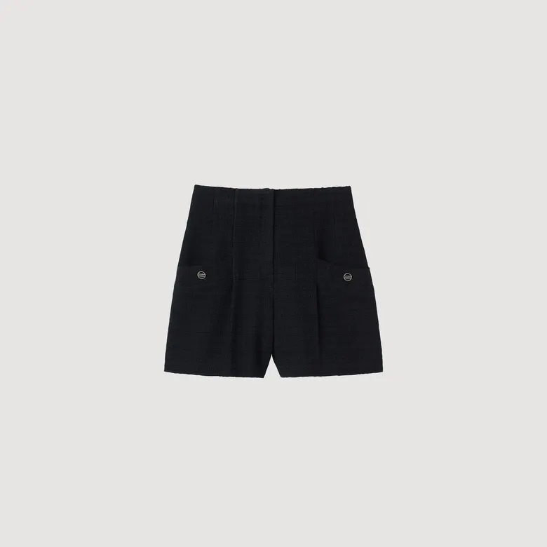Quần short tweed lưng cao 34 Đen