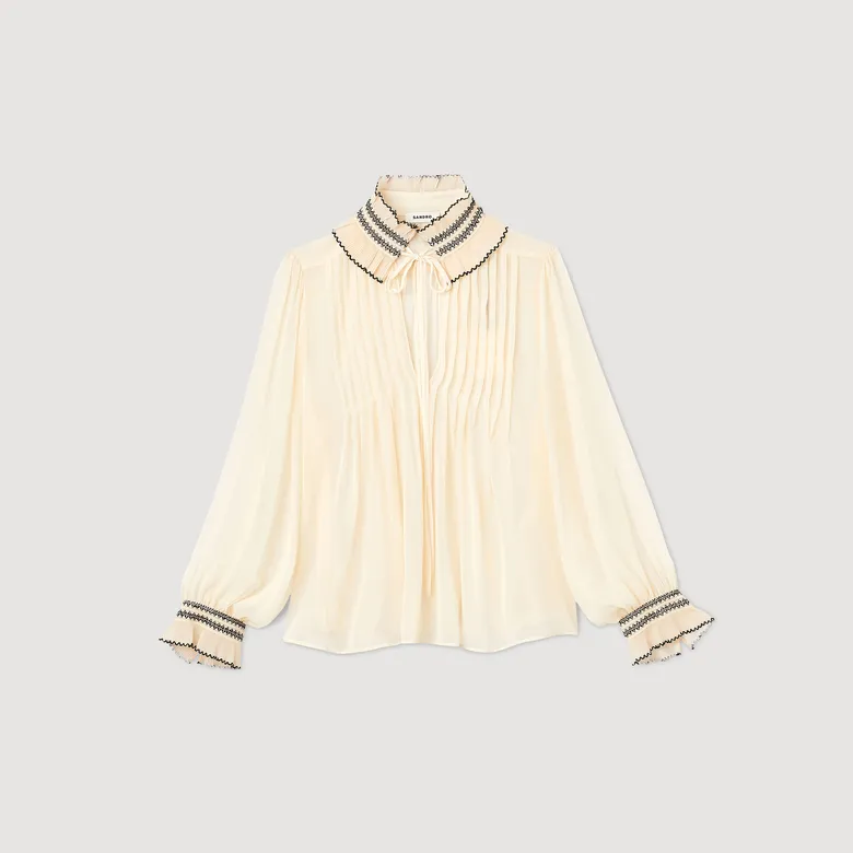 Áo chiffon cao cổ 310 Be