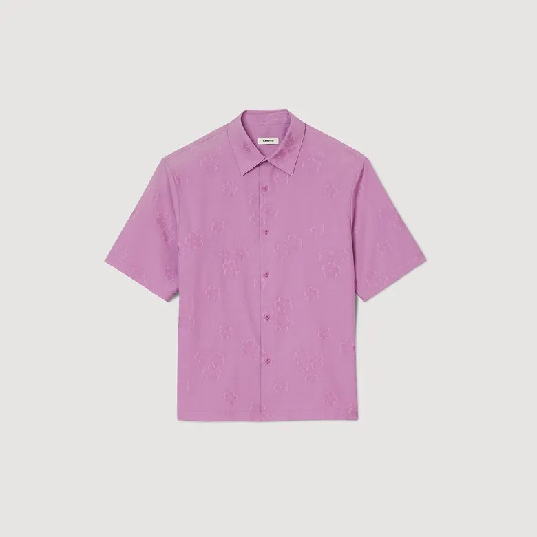Áo sơ mi hoa jacquard oversized S Hồng