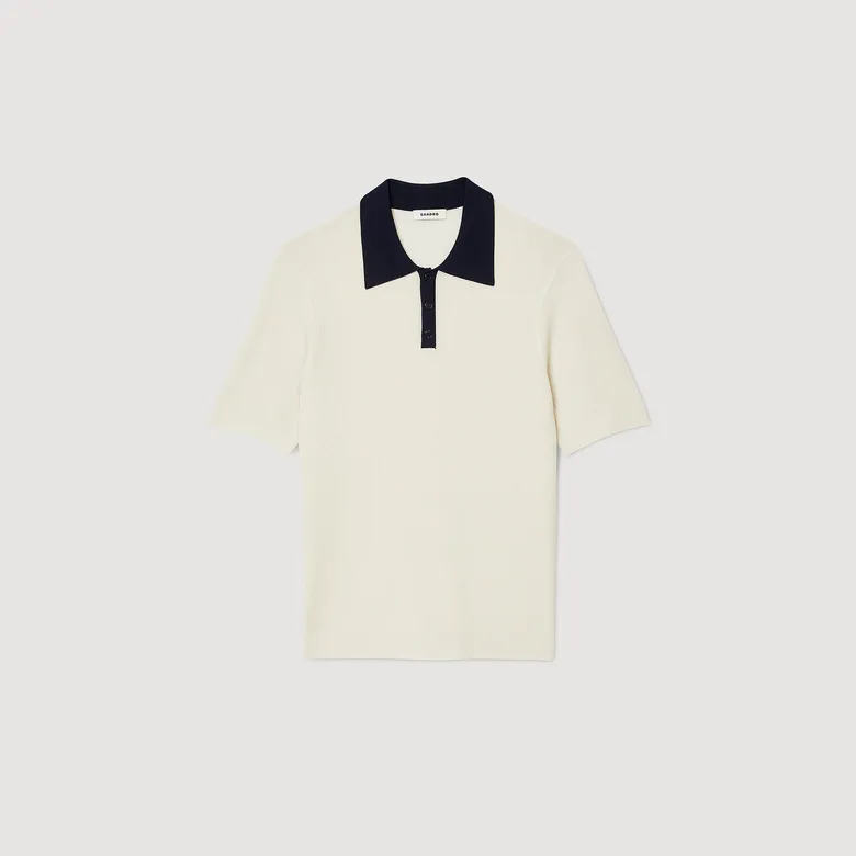 Áo polo phối hai màu XL Trắng Ecru