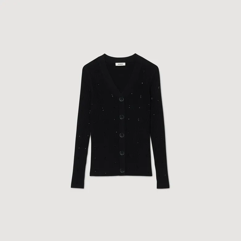 Áo cardigan dệt kim đính đá 1 Trắng Ecru