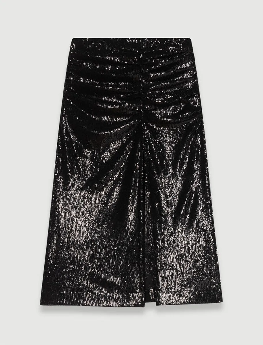Chân váy dài sequin xẻ trước