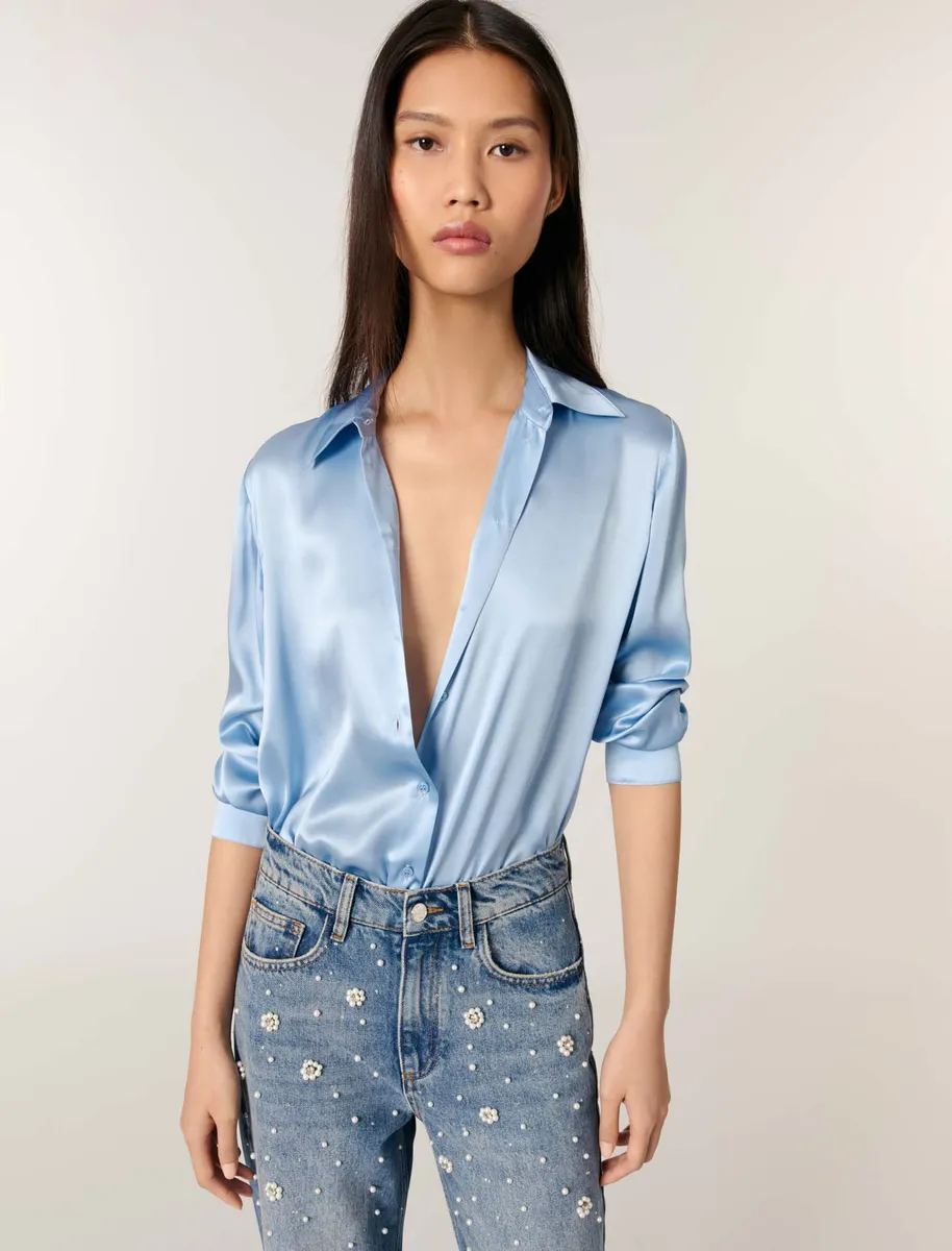 Áo sơ mi lụa trơn