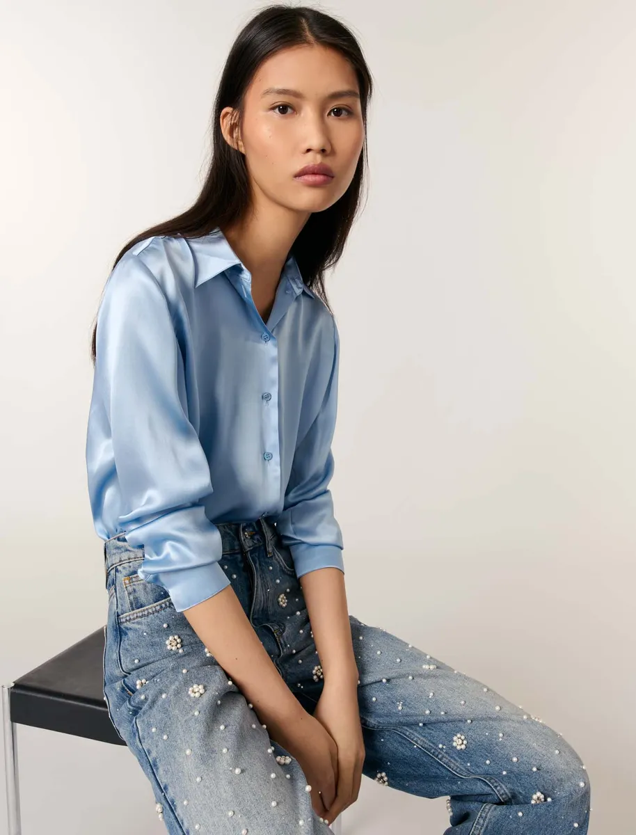 Áo sơ mi lụa trơn