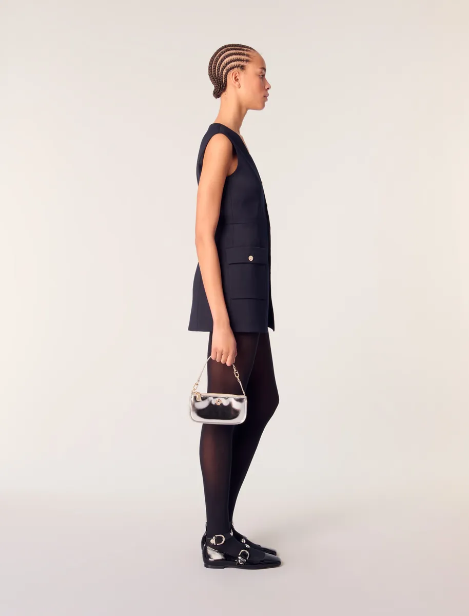 Jumpsuit giả váy khuy đá vải len dạ pha