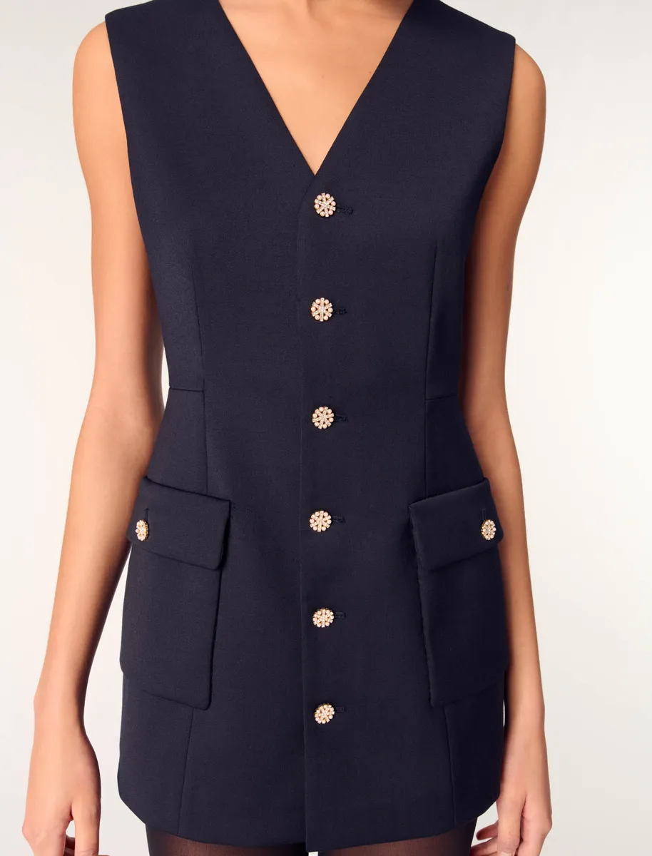 Jumpsuit giả váy khuy đá vải len dạ pha