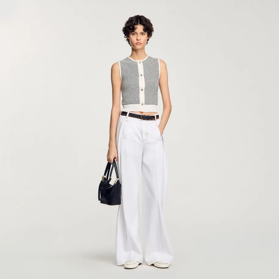 Áo cardigan không tay kẻ ngang