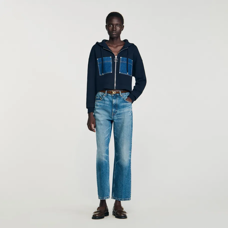 Áo hoodie len phối denim