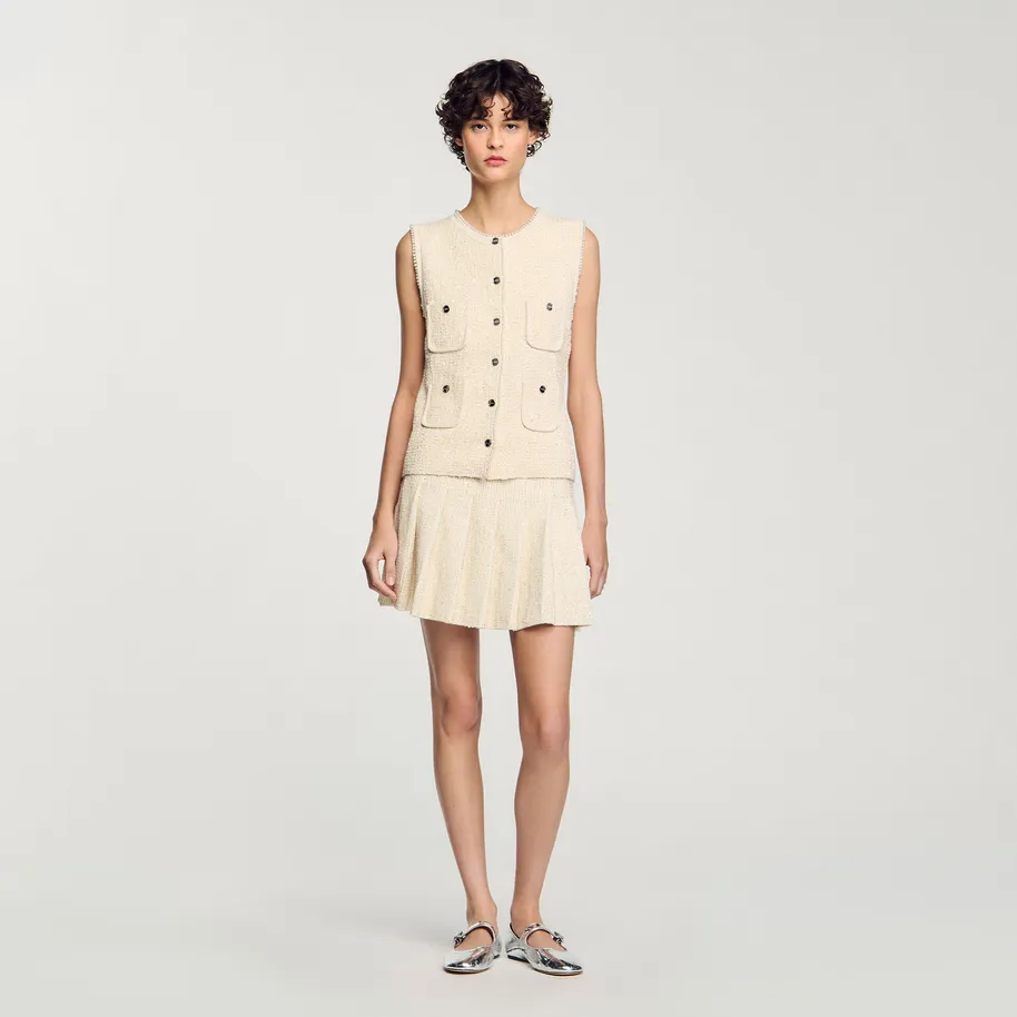 Chân váy tweed ngắn xếp ly