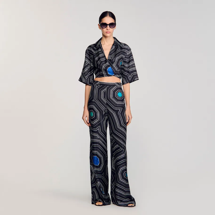 Quần lụa in họa tiết xoắn ốc