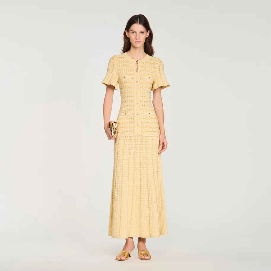 Đầm maxi dệt kim đính đá